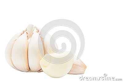 top view garlic and herbs isolated on white background Stock Photo