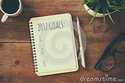 Top view 2017 goals list with notebook Stock Photo