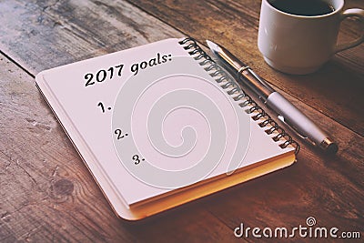 Top view 2017 goals list with notebook Stock Photo