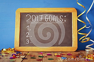 Top view 2017 goals list written on blackboard Stock Photo