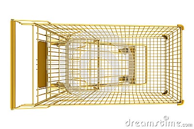 Top view of golden empty shopping cart isolated on white Stock Photo