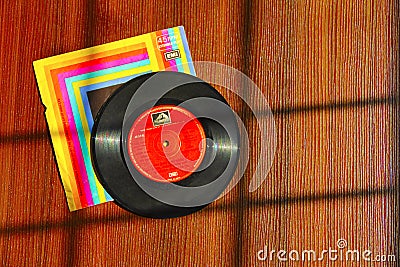 Top view of gramophone record or vinyl record with its cover Editorial Stock Photo