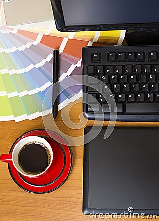 Top view of graphic designer work place Stock Photo