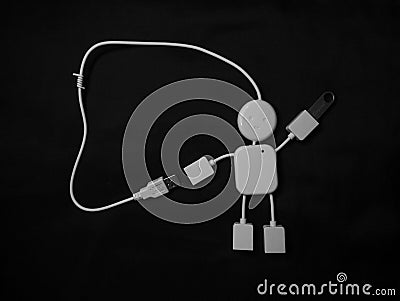 Top view grayscale of a 4-port USB hub on an isolated background Stock Photo