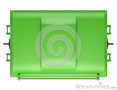 Top view of green garbage container isolated on white Stock Photo