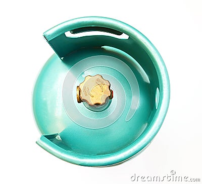 Top view of green LPG cooking gas tank or propane tank, isolated Stock Photo