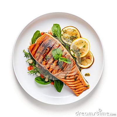 Top view of grilled steak of salmon. Stock Photo