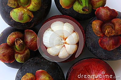 Top view group of mangosteen tropical the famous Thai fruit Stock Photo