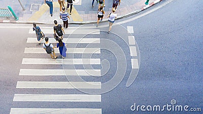 Top view of group men and women and people walk on the crosswalk Editorial Stock Photo