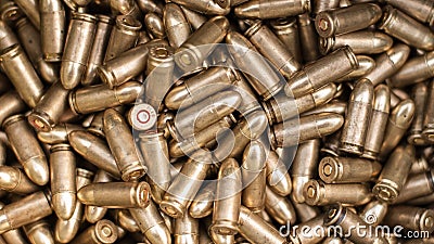 Top view of gun ammunition. Bullets for pistol Stock Photo