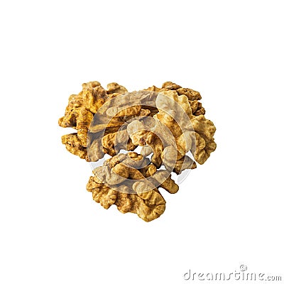 Top view of a handful of peeled walnuts isolated on a white background Stock Photo