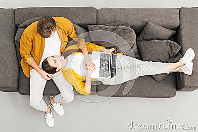 top view of happy woman Stock Photo