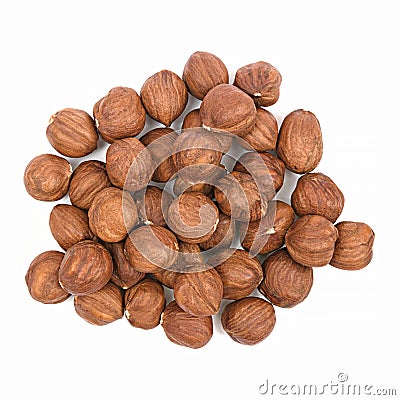 Top view hazelnut isolated white background. Heap of hazelnut closeup. Nuts collection Stock Photo