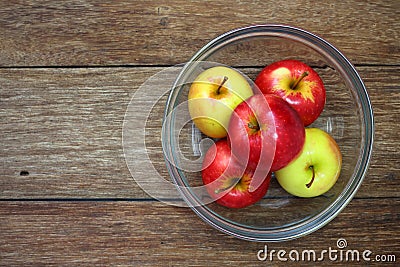 Top view healthy apple in glass bowl Stock Photo