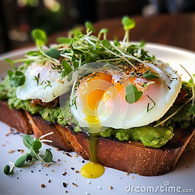 Top view healthy avocado toasts breakfast lunch avocado toast fried eggs Stock Photo