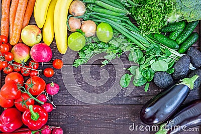 Top View of Healthy Eating Background with Colorful Fresh Organic Vegetables and Herbs, Healthy Food from Garden, Diet or Stock Photo