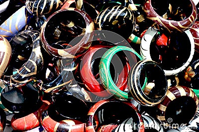 Top view of a heap of colorful bangles for sale Stock Photo