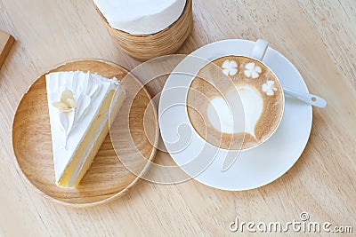 Top view heart symbol on latte coffee cup Stock Photo