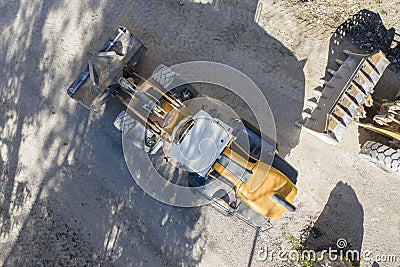 Top view of heavy wheel loaded top loader digger Stock Photo