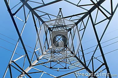 Top view high voltage pole Structural Steel Construction - Abstract style Stock Photo