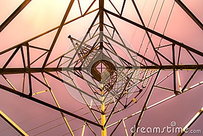 Top view high voltage pole Structural Steel Construction - Abstract style Stock Photo