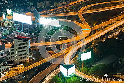 Top view, Highway intersection night view Stock Photo