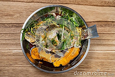 home cooked fresh steamed whole fish Stock Photo