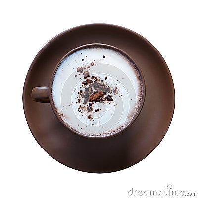 Top view of hot chocolate, cocoa, with frothed milk in ceramic Stock Photo