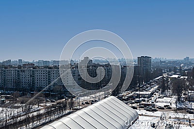 A top view of the ice rink under the dome and the intersection of the city's autohistory. Stock Photo