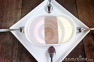 Top view icecream vanilla,strawberry and chocolate flavour with Stock Photo