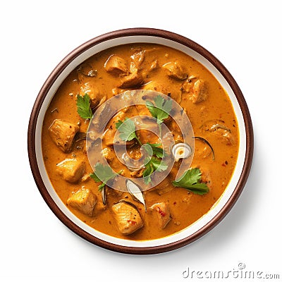 Indian Chicken Curry In Bowl On White Background Stock Photo