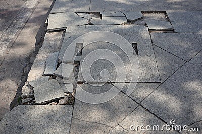 Top view image, broken concrete floor, weathered, broken road Stock Photo