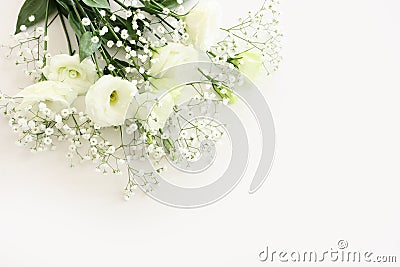 Top view image of delicate beautiful white flowers background Stock Photo