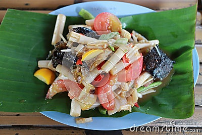 Top view image Papaya salad with fresh vegetables, popular food concept in Thailand Stock Photo