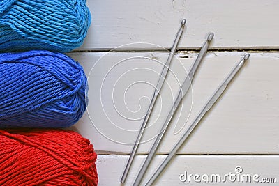 Red and Blue Crochet Yarn Stock Photo