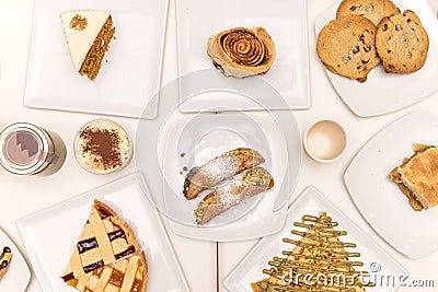 Top view image of a set of desserts, sweets and assorted cakes such Stock Photo