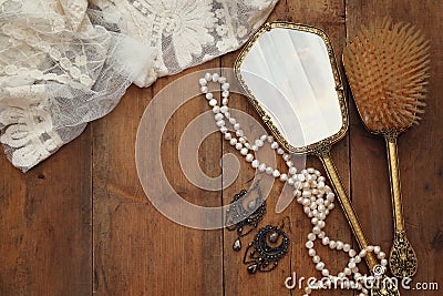 Top view image of vintage woman toilet fashion objects Stock Photo