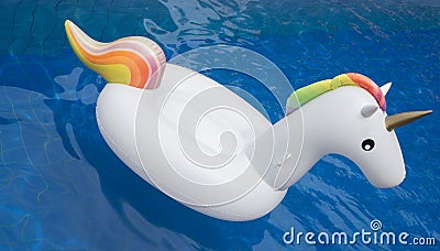 Inflatable white unicorn in the pool Stock Photo