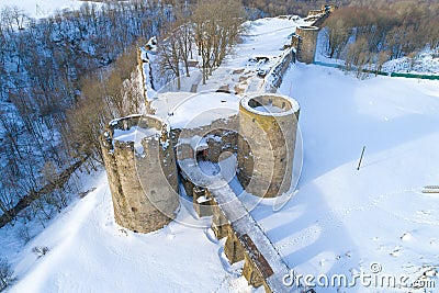 Top view of Koporye fortress on February afternoon Stock Photo