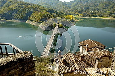 Top view of the lake from Castel di Tora, near Rieti, Italy. Stock Photo