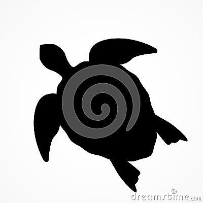 Top view of a large sea turtle. black silhouette of a turtle. Vector Illustration