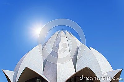 Top view of the lotus temple. located in New Delhi, India, is a Bahai House of Worship. Stock Photo