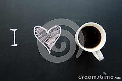 Top view of love heart doodle drawing on chalkboard Stock Photo