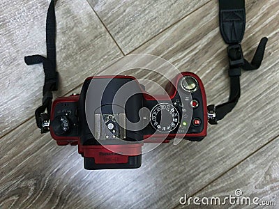 Top view of Lumix G2 in Red Editorial Stock Photo