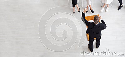 Top view of male businessman coach speaker confident leader in event seminar training meeting. Stock Photo