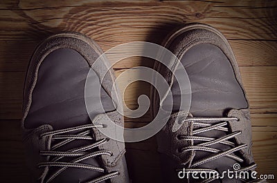 Top view of a man wearing a pair of sneakers Stock Photo