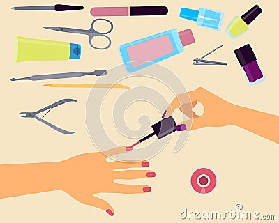 Top view manicurist Vector Illustration