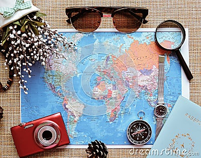 Planning a trip or adventure. dollars money background.Financial concept.Travel planning dreams. Stock Photo