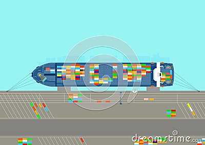 Maritime container port with a ship. Vector Illustration