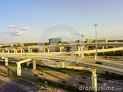 Top view massive highway intersection, stack interchange Editorial Stock Photo